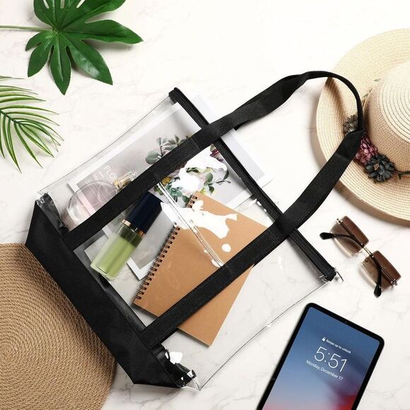 Clear PVC Tote Pack Bag Women Transparent Handbag Zip Purse Stadium Security - Picture 6 of 6